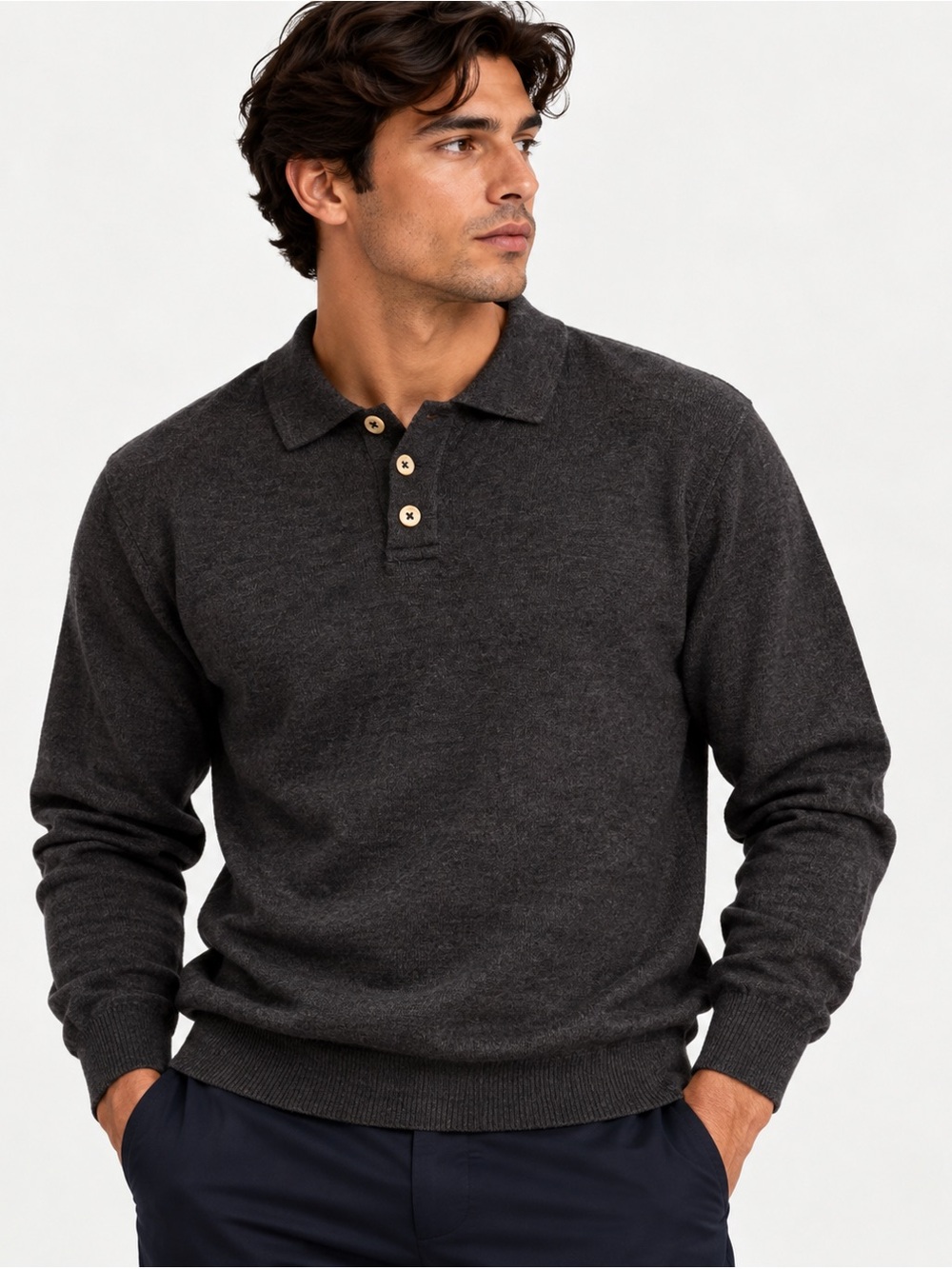 I Levrieri Italy Men’s XL 100% Pure Virgin Wool Polo Sweater Charcoal Gray